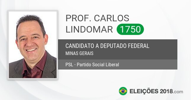 Santinho de Prof. Carlos Lindomar - 1750 - Candidato a Deputado Federal
