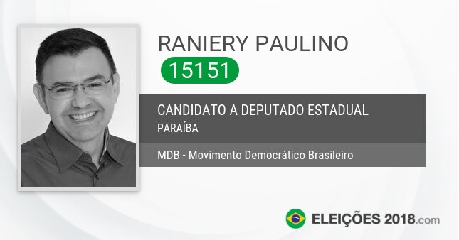 Santinho de Raniery Paulino - 15151 - Candidato a Deputado Estadual