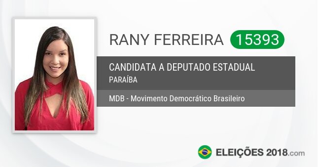Santinho de Rany Ferreira - 15393 - Candidata a Deputada Estadual