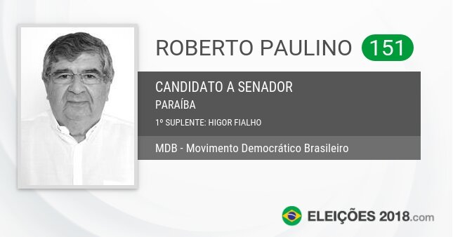 Santinho de Roberto Paulino - 151 - Candidato a Senador