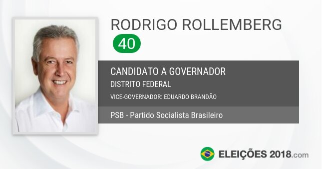 Santinho de Rodrigo Rollemberg - 40 - Candidato a Governador