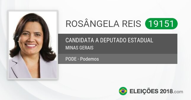 Santinho de Rosângela Reis - 19151 - Candidata a Deputada Estadual