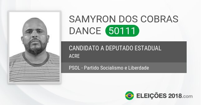 Santinho de Samyron dos Cobras Dance - 50111 - Candidato a Deputado Estadual