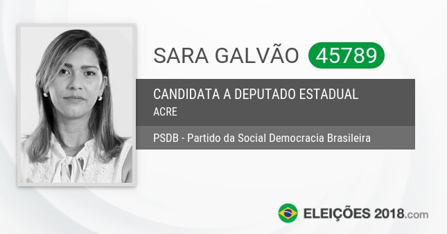 Santinho de Sara Galvão - 45789 - Candidata a Deputada Estadual