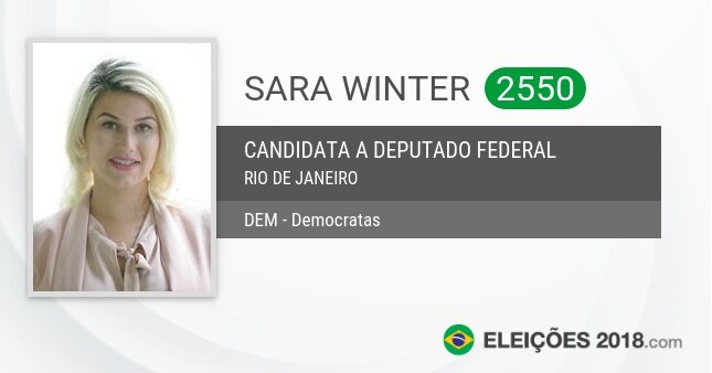 Santinho de Sara Winter - 2550 - Candidata a Deputada Federal