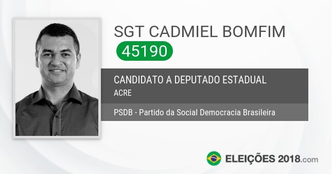 Santinho de Sgt Cadmiel Bomfim - 45190 - Candidato a Deputado Estadual