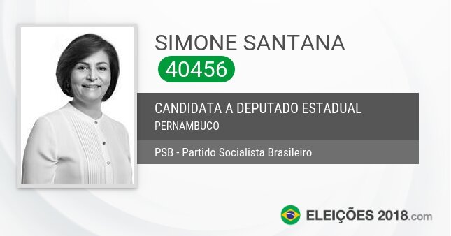 Santinho de Simone Santana - 40456 - Candidata a Deputada Estadual