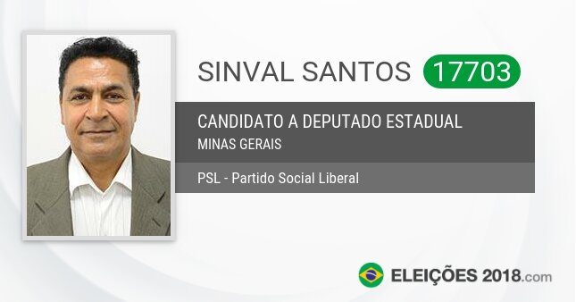 Santinho de Sinval Santos - 17703 - Candidato a Deputado Estadual
