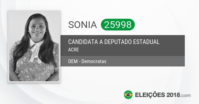 Santinho de Sonia - 25998 - Candidata a Deputada Estadual