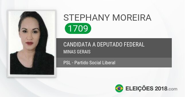 Santinho de Stephany Moreira - 1709 - Candidata a Deputada Federal