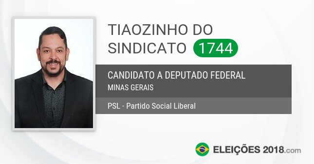 Santinho de Tiaozinho do Sindicato - 1744 - Candidato a Deputado Federal