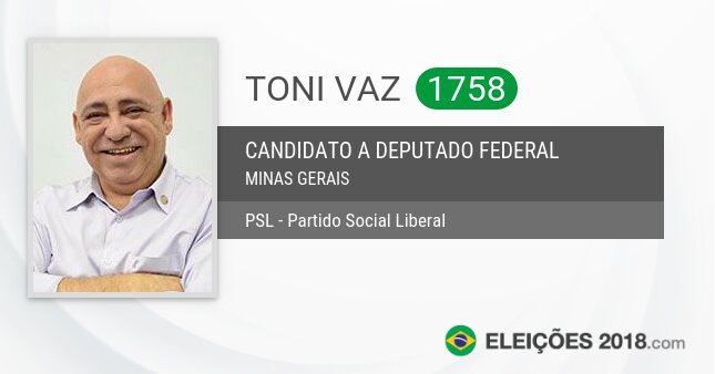 Santinho de Toni Vaz - 1758 - Candidato a Deputado Federal