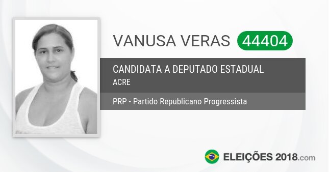 Santinho de Vanusa Veras - 44404 - Candidata a Deputada Estadual