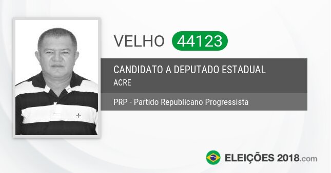 Santinho de Velho - 44123 - Candidato a Deputado Estadual