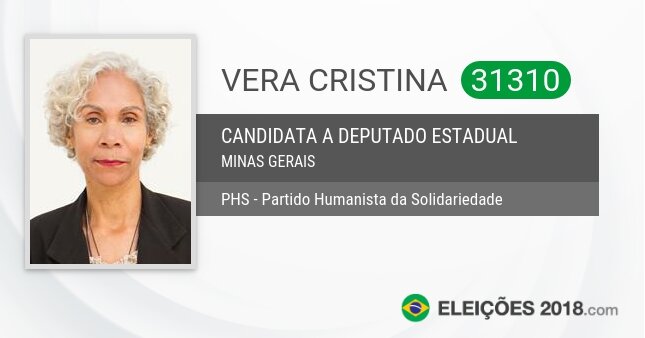 Santinho de Vera Cristina - 31310 - Candidata a Deputada Estadual