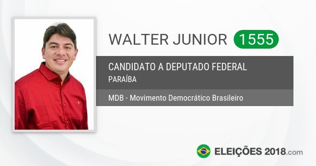 Santinho de Walter Junior - 1555 - Candidato a Deputado Federal