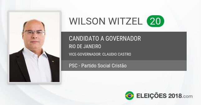 Santinho de Wilson Witzel - 20 - Candidato a Governador