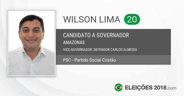 Santinho de Wilson Lima - 20 - Candidato a Governador