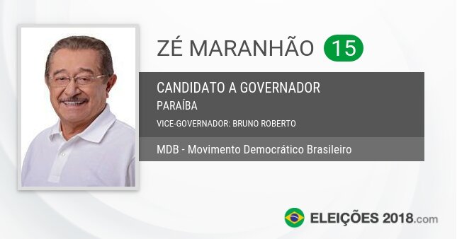 Santinho de Zé Maranhão - 15 - Candidato a Governador