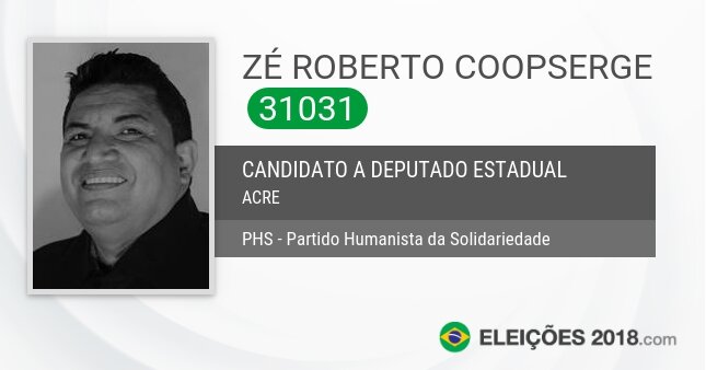 Santinho de Zé Roberto Coopserge - 31031 - Candidato a Deputado Estadual