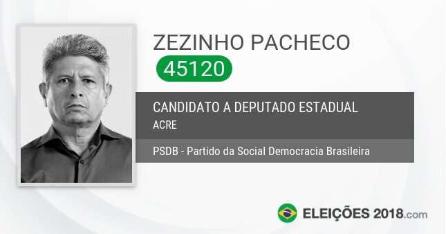 Santinho de Zezinho Pacheco - 45120 - Candidato a Deputado Estadual